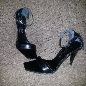 JACQUES RAPHAEL-ITALY-Black Leather Ankle Wrap-Jeweled Kilty Sandals-Sz 37-NEW